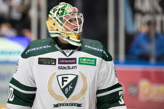Färjestads målvakt Lars Haugen i ishockeymatchen i SHL