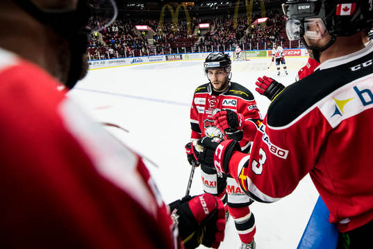 Malmö Redhawks Konstantin Komarek jublar med båset