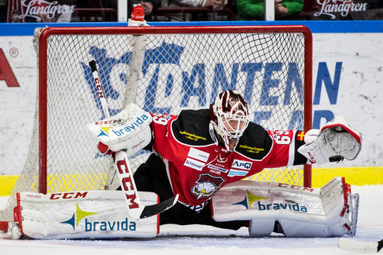 Malmö Redhawks målvakt Oscar Alsenfelt gör en räddning