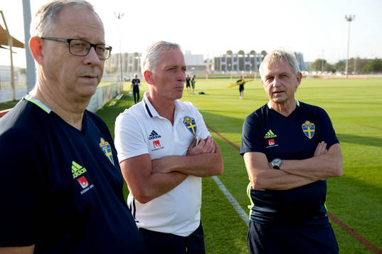 Sveriges Lars Lagerbäck, Håkan Sjöstrand och Lars Richt