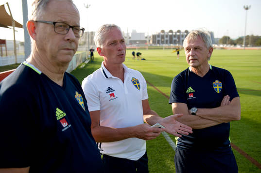 Sveriges Lars Lagerbäck, Håkan Sjöstrand och Lars Richt