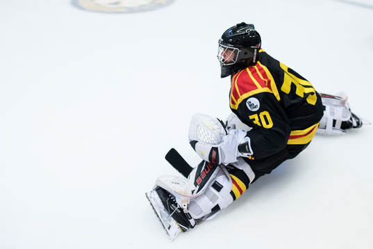 Brynäs målvakt Oliver Dackell före ishockeymatchen i SHL