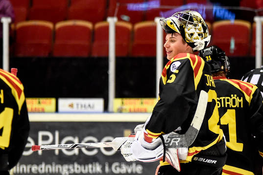 Brynäs målvakt Jonas Johansson jublar