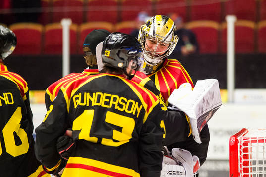 Brynäs målvakt Jonas Johansson jublar