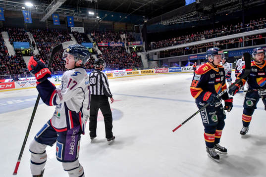 Linköpings Henrik Törnqvist jublar och Djurgårdens