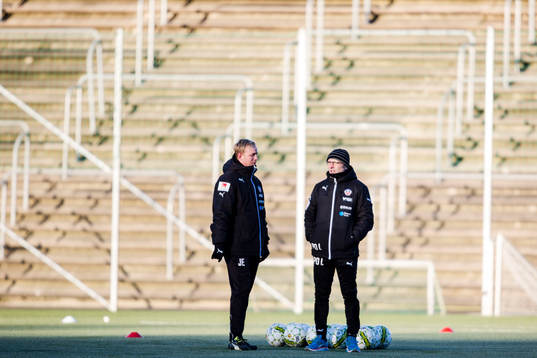 Helsingborgs tränare Per-Ola Ljung i diskussion med Jonas