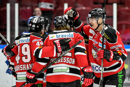 Malmö Redhawks Fredrik Händemark jublar med lagkamrater
