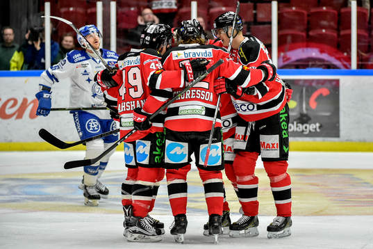 Malmö Redhawks Fredrik Händemark jublar med lagkamrater