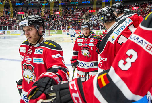 Malmö Redhawks Erik Forssell i mitten jublar