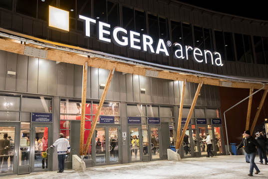 Tegera Arena exteriör innan ishockeymatchen i SHL mellan