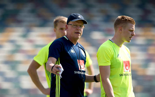 Sveriges förbundskapten Janne Andersson och Per Frick