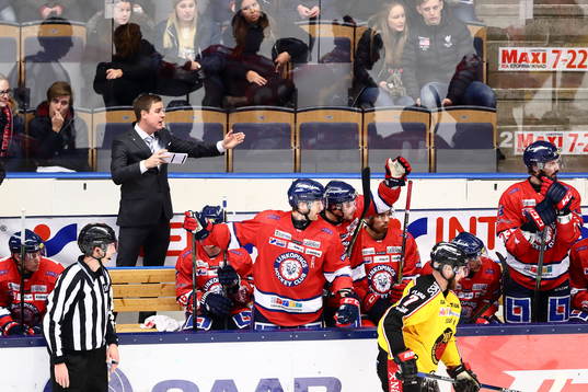 Linköpings spelarbås med Tränare Dan Tangnes
