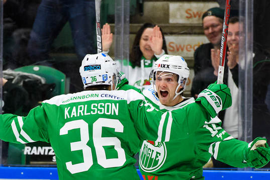 Rögles Filip Karlsson och Simon Ryfors juböar feer 1-1 AB