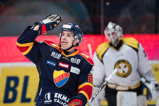 Djurgårdens Matt Anderson jublar framför Brynäs målvakt