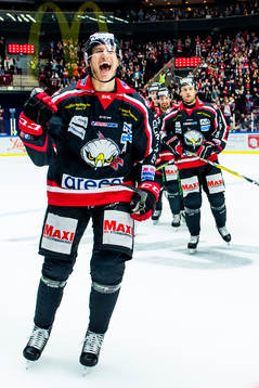 Malmö Redhawks Robin Alvarez jublar mot lagkamraterna