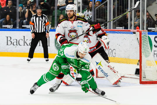 Malmö Redhawks Noah Welch och Rögles Daniel Sylwander