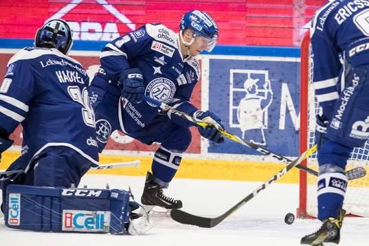 Leksands Daniel Bertov räddar på mållinjenbakom Leksands