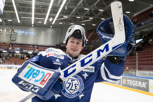 Leksands målvakt Henrik Haukeland jublar
