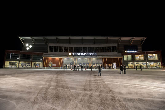 Tegera Arena exteriör innan ishockeymatchen i SHL mellan