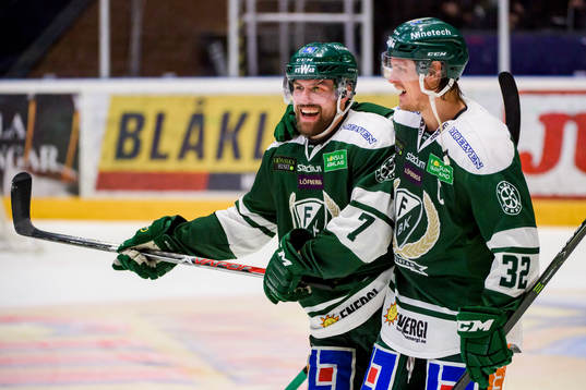 Färjestads Jonas Holös och Magnus Nygren jublar