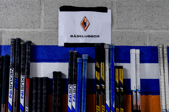 Karlskronas klubbor står uppställda före ishockeymatchen