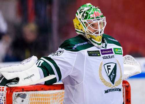 Färjestads målvakt Lars Haugen deppar