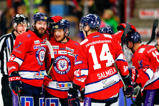 Linköpings Garret Roe jublar med lagkamrater