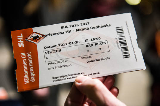 dagens biljett innan ishockeymatchen i SHL mellan