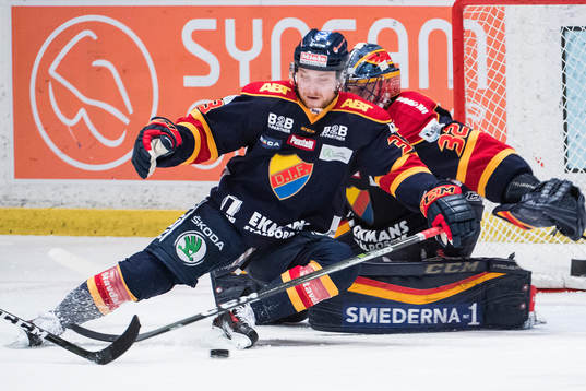Djurgårdens Linus Hultström täcker puck framför