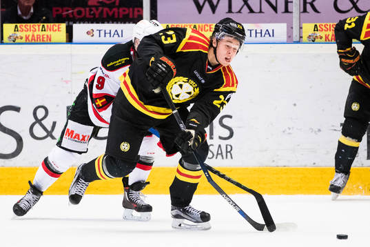 Malmö Redhawks Frederik Storm slår av klubban för
