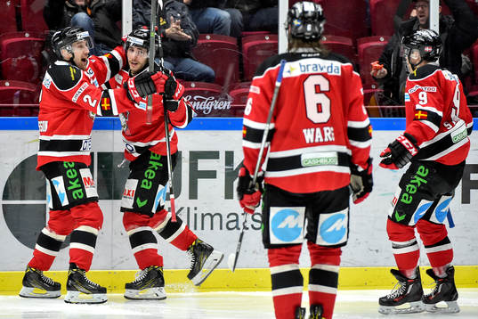 Malmö Redhawks Konstantin Komarek jublar med lagkamrater