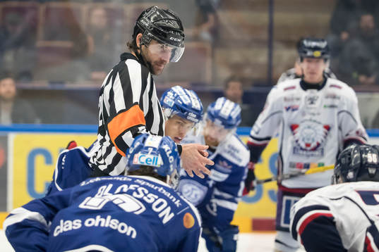 domare Mikael Sjöqvist i ishockeymatchen i SHL mellan