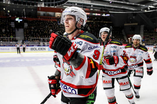 Malmö Redhawks Frederik Storm och Erik Forssell  jublar