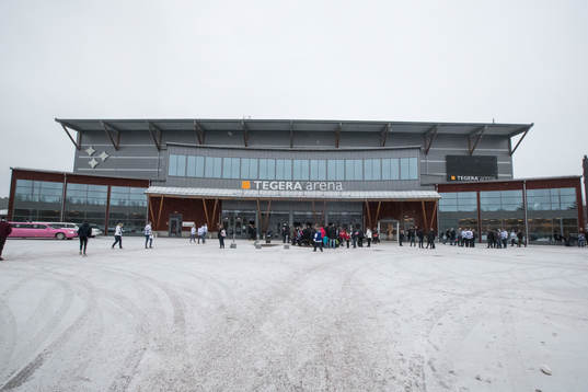 Tegera Arena exteriör innan ishockeymatchen i SHL mellan