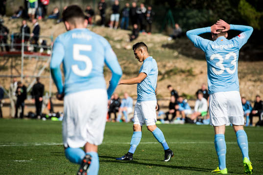 Malmö FFs Yoshimar Yotún och Teddy Bergqvist deppar
