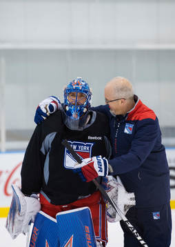 Henrik Lundqvist och målvaktstränaren Benoit Allaire
