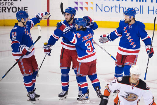 Rangers Chris Kreider, Mika Zibanejad, Mats Zuccarello och