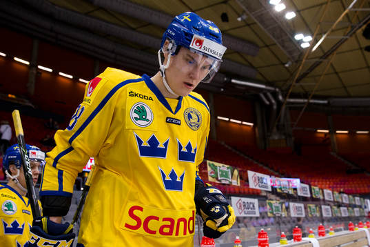 Sveriges Fredrik Händemark på väg in för isvärmning