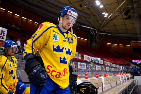 Sveriges Daniel Brodin på väg in för isvärmning innan