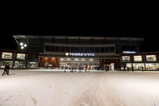 Tegera Arena exteriör innan ishockeymatchen i SHL mellan