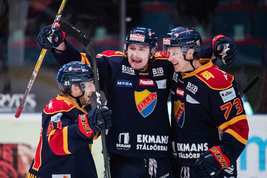 Djurgårdens Linus Johansson jublar med Adam Ollas Mattsson