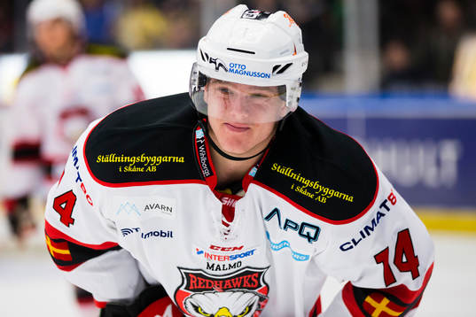 Malmö Redhawks Carl-Johan Lerby grimaserar
