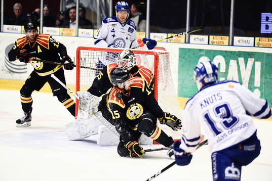 Brynäs Simon Bertilsson täcker skott av Leksands Jon