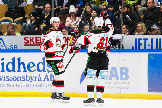 Malmö Redhawks Robin Alvarez och Ilari Filppula jublar