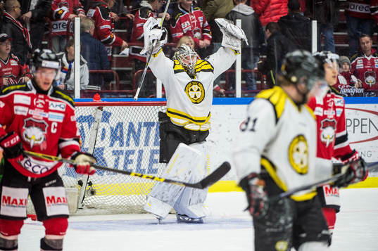 Brynäs målvakt David Rautio jublar