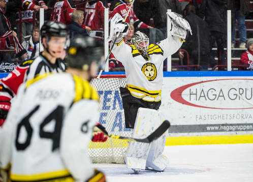 Brynäs målvakt David Rautio jublar