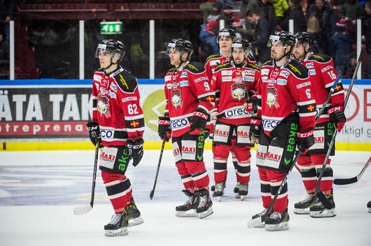 Malmö Redhawks spelare deppar med lagkamraterna