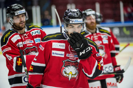 Malmö Redhawks Lukas Haudum, Noah Welch och Jens Olsson