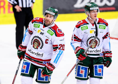 Frölundas Joel Lundqvist (v) och Simon Hjalmarsson (h)