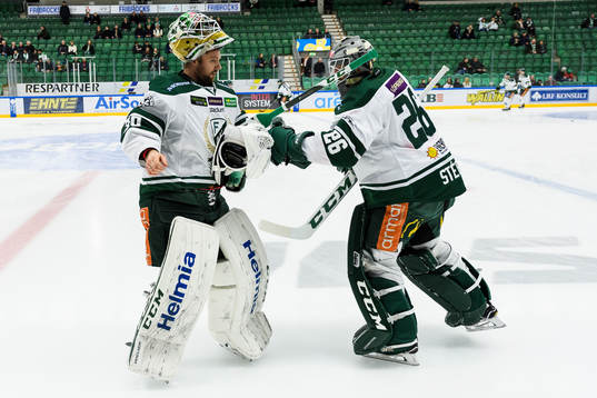 Färjestads målvakt Lars Haugen och målvakt Stefan Steen